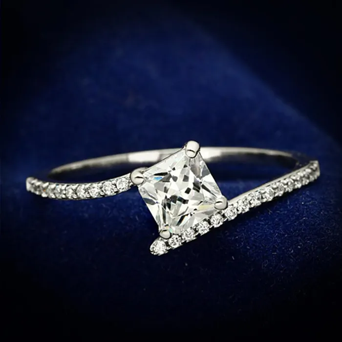TS083 Rhodium 925 Sterling Silver Ring with AAA Grade CZ in Clear Alamode Rings