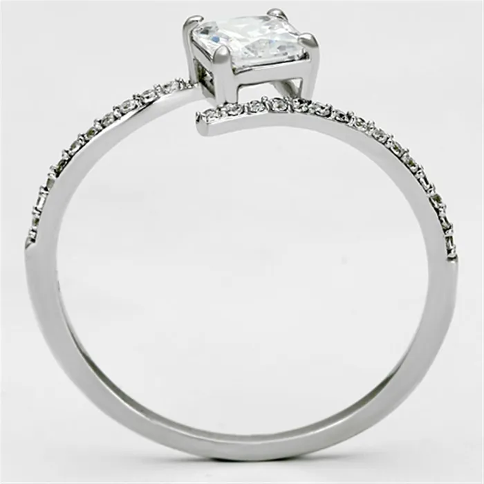 TS083 Rhodium 925 Sterling Silver Ring with AAA Grade CZ in Clear Alamode Rings