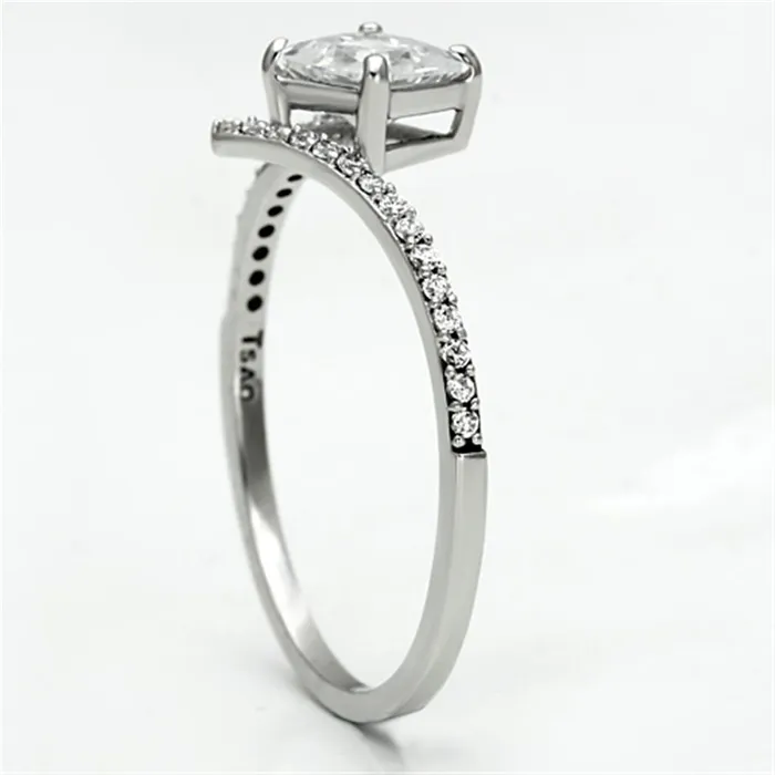 TS083 Rhodium 925 Sterling Silver Ring with AAA Grade CZ in Clear Alamode Rings