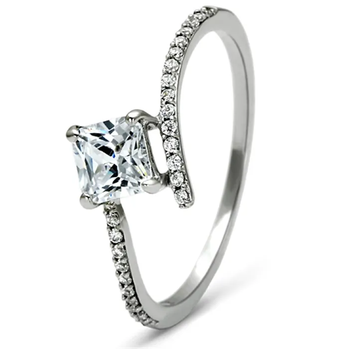 TS083 Rhodium 925 Sterling Silver Ring with AAA Grade CZ in Clear Alamode Rings