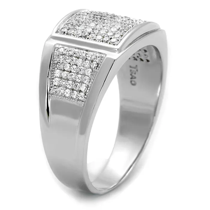 TS241 Rhodium 925 Sterling Silver Ring with AAA Grade CZ in Clear Alamode Rings