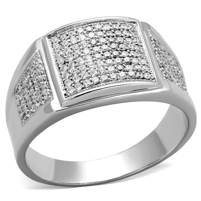 TS241 Rhodium 925 Sterling Silver Ring with AAA Grade CZ in Clear Alamode Rings