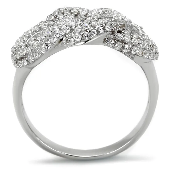 TS334 Rhodium 925 Sterling Silver Ring with AAA Grade CZ in Clear Alamode Rings