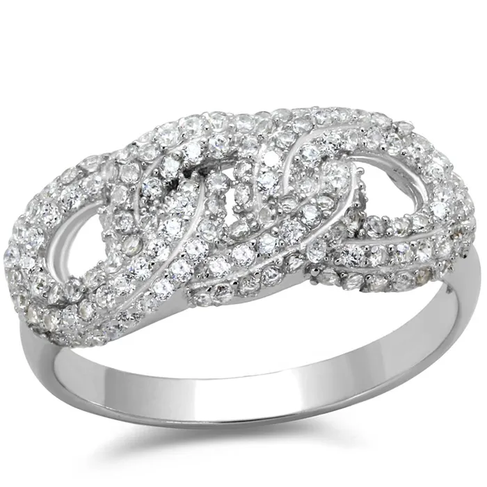 TS334 Rhodium 925 Sterling Silver Ring with AAA Grade CZ in Clear Alamode Rings