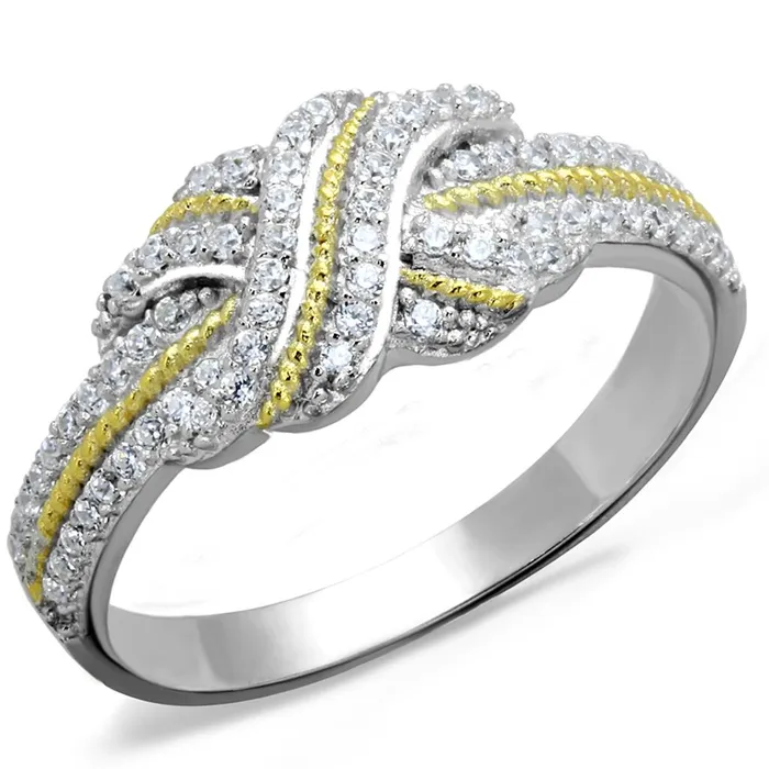 TS370 Reverse TwoTone 925 Sterling Silver Ring with AAA Grade CZ in Clear Alamode Rings