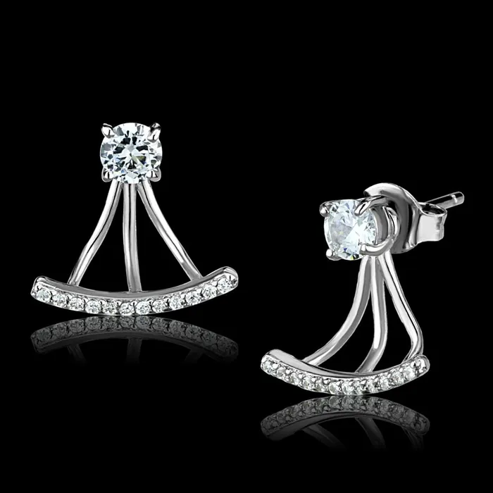 TS512 Rhodium 925 Sterling Silver Earrings with AAA Grade CZ in Clear Alamode Earrings TS512 Rhodium 925 Sterling Silver Earrings with AAA Grade CZ in Clear Alamode Earrings