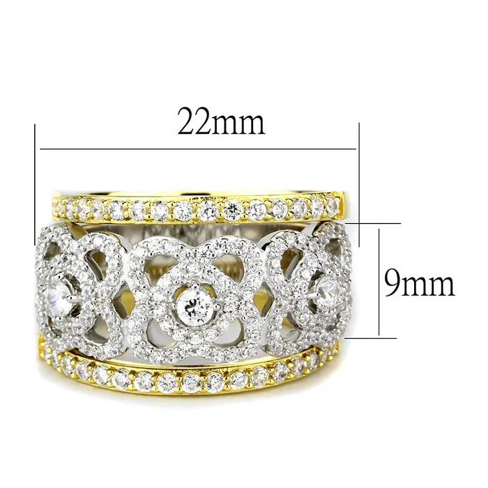 TS569 GoldRhodium 925 Sterling Silver Ring with AAA Grade CZ in Clear Alamode Rings