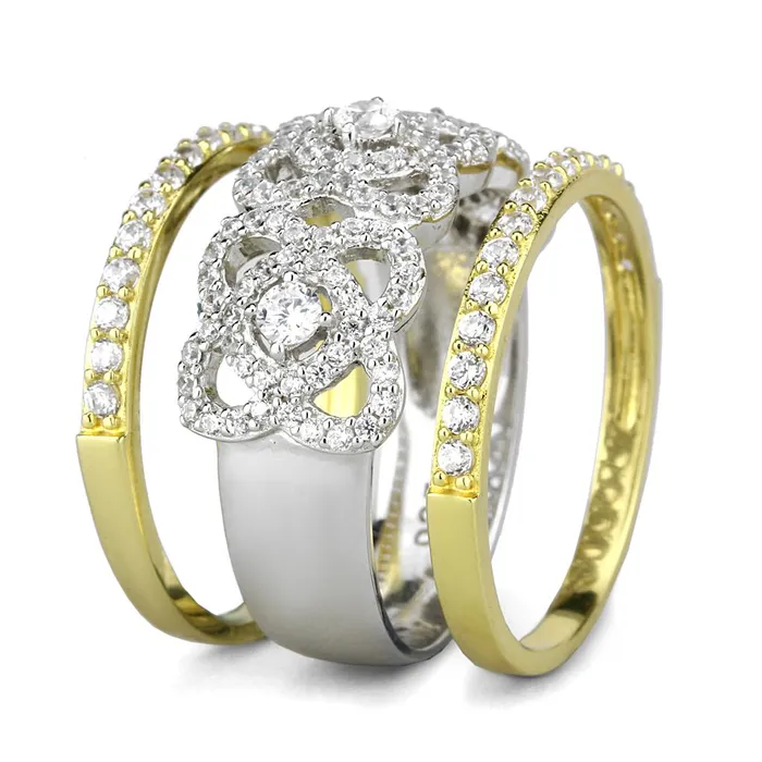 TS569 GoldRhodium 925 Sterling Silver Ring with AAA Grade CZ in Clear Alamode Rings