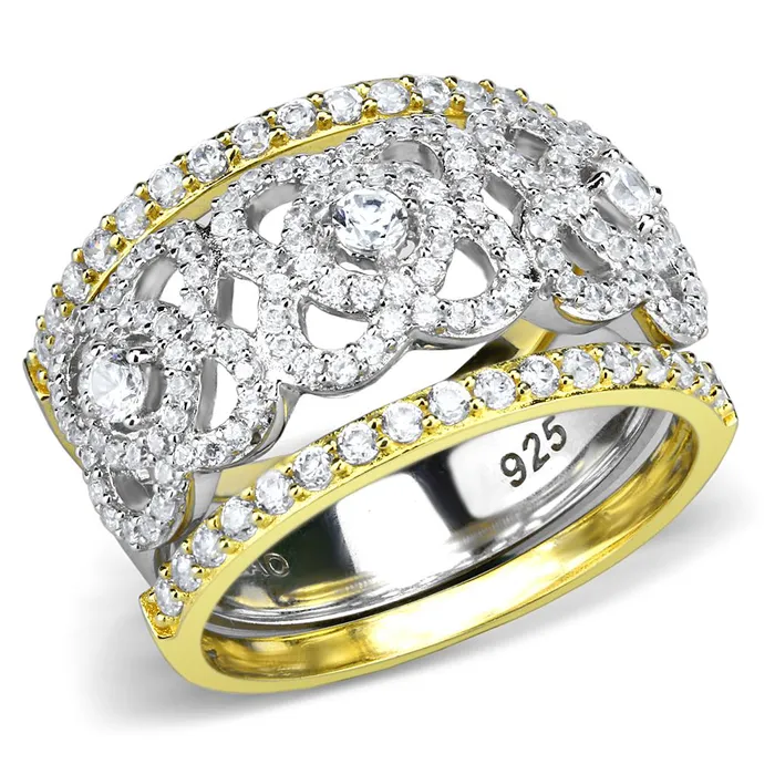 TS569 GoldRhodium 925 Sterling Silver Ring with AAA Grade CZ in Clear Alamode Rings