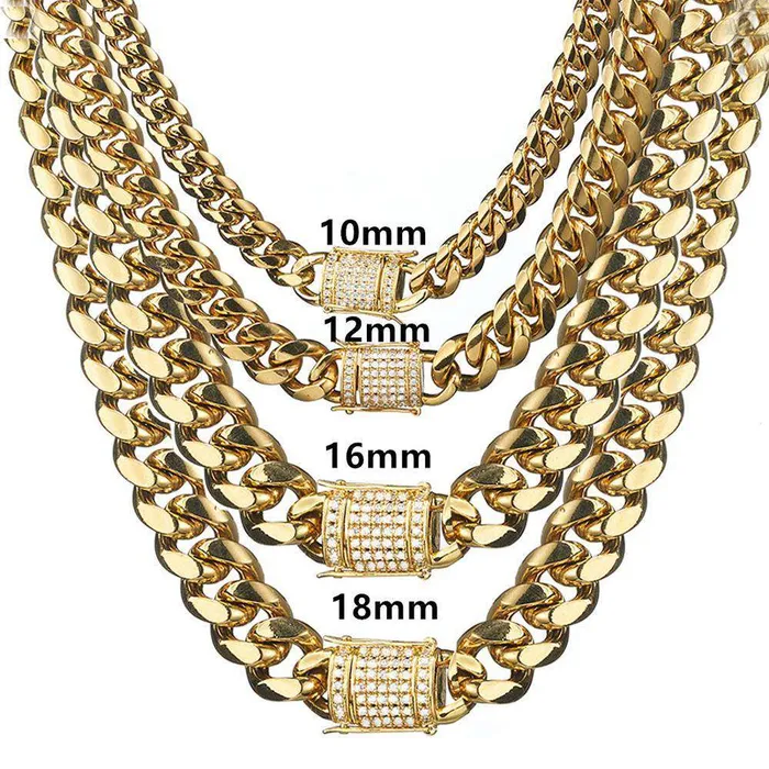 VVS Jewelry Bracelets Stainless Steel Gold Miami Cuban Chain Big Heavy