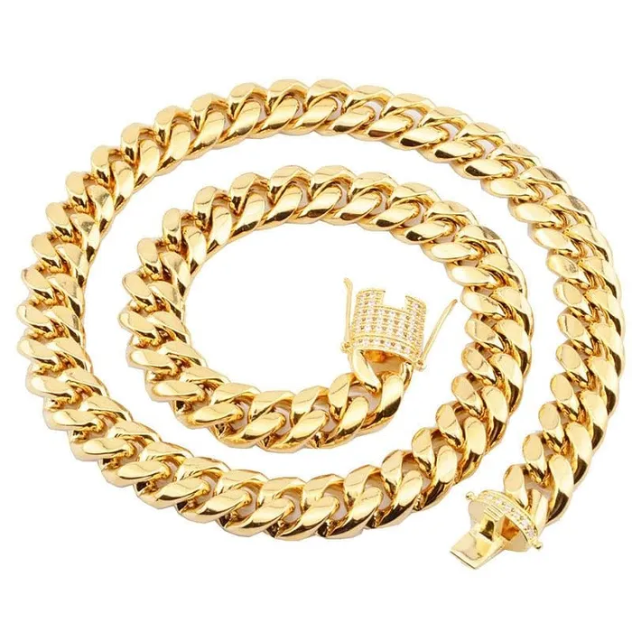 VVS Jewelry Bracelets Stainless Steel Gold Miami Cuban Chain Big Heavy VVS Jewelry Bracelets Stainless Steel Gold Miami Cuban Chain Big Heavy