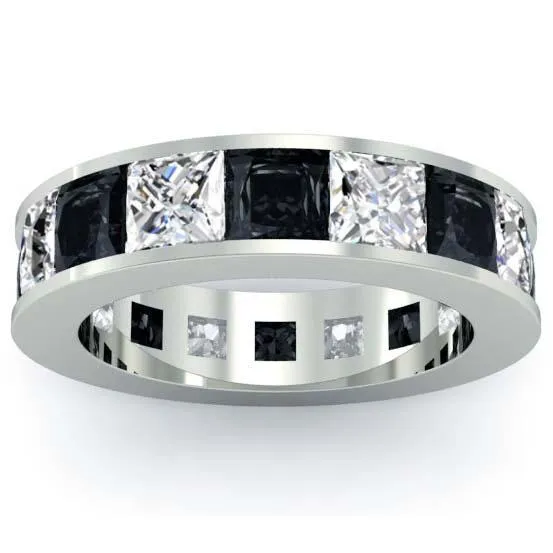 White and Black Diamond Gemstone Eternity Anniversary Band deBebians Rings White and Black Diamond Gemstone Eternity Anniversary Band deBebians Rings