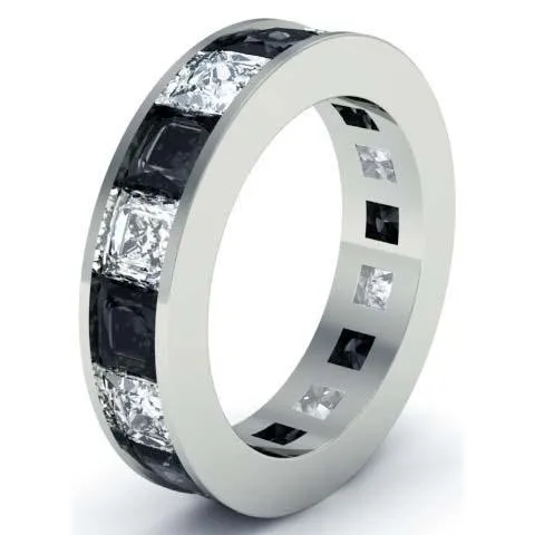 White and Black Diamond Gemstone Eternity Anniversary Band deBebians Rings