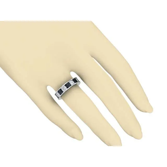 White and Black Diamond Gemstone Eternity Anniversary Band deBebians Rings