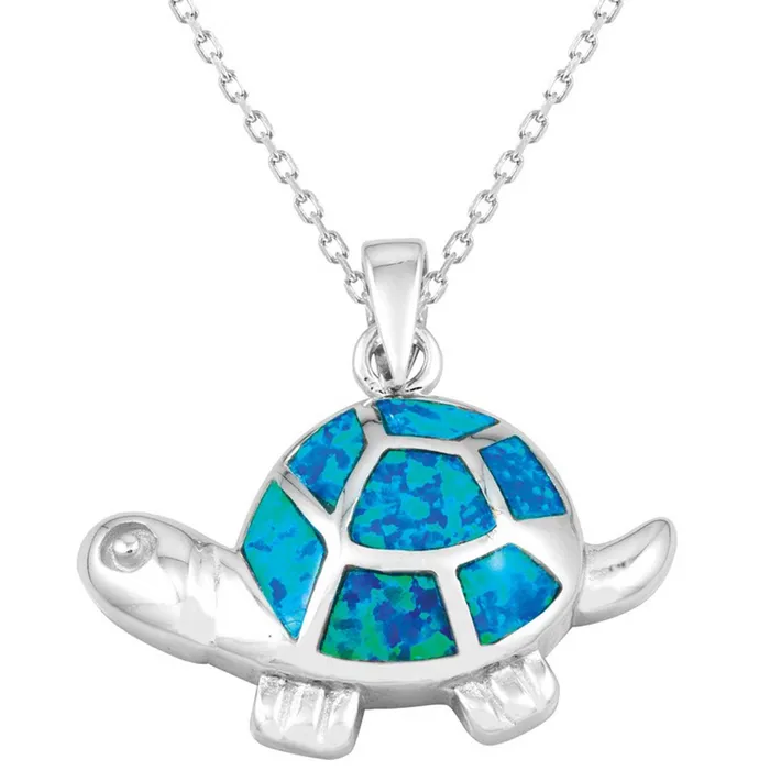 Womens Pendant Sterling Silver Blue Inlay Opal Tortoise K5243 Classic Necklaces Womens Pendant Sterling Silver Blue Inlay Opal Tortoise K5243 Classic Necklaces
