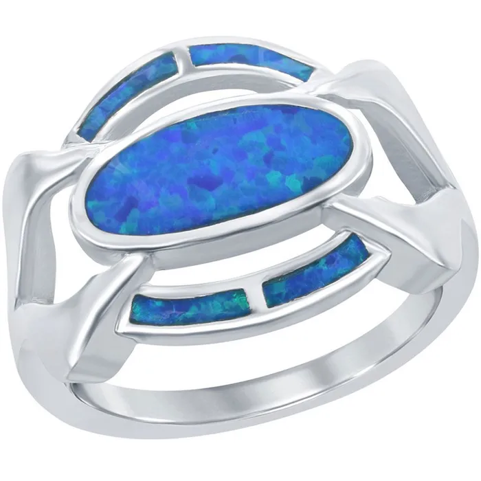 Womens Ring Silver Large Blue Inlay Opal Wide Designed Size 7 W23197 Classic Rings Womens Ring Silver Large Blue Inlay Opal Wide Designed Size 7 W23197 Classic Rings