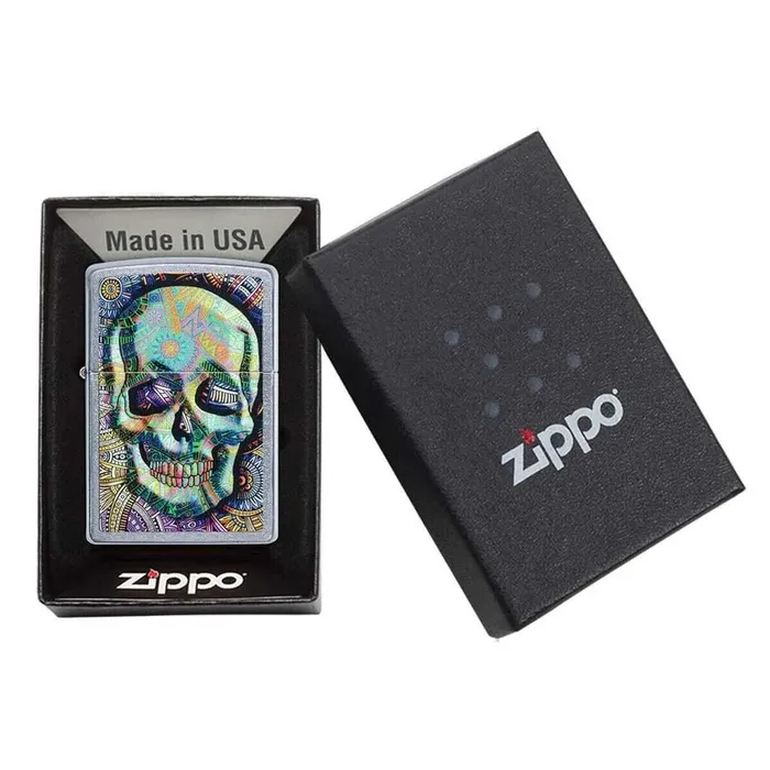 Zippo Rings Zippo Windproof Lighter Geometric Skull Design Street Chrome 49140