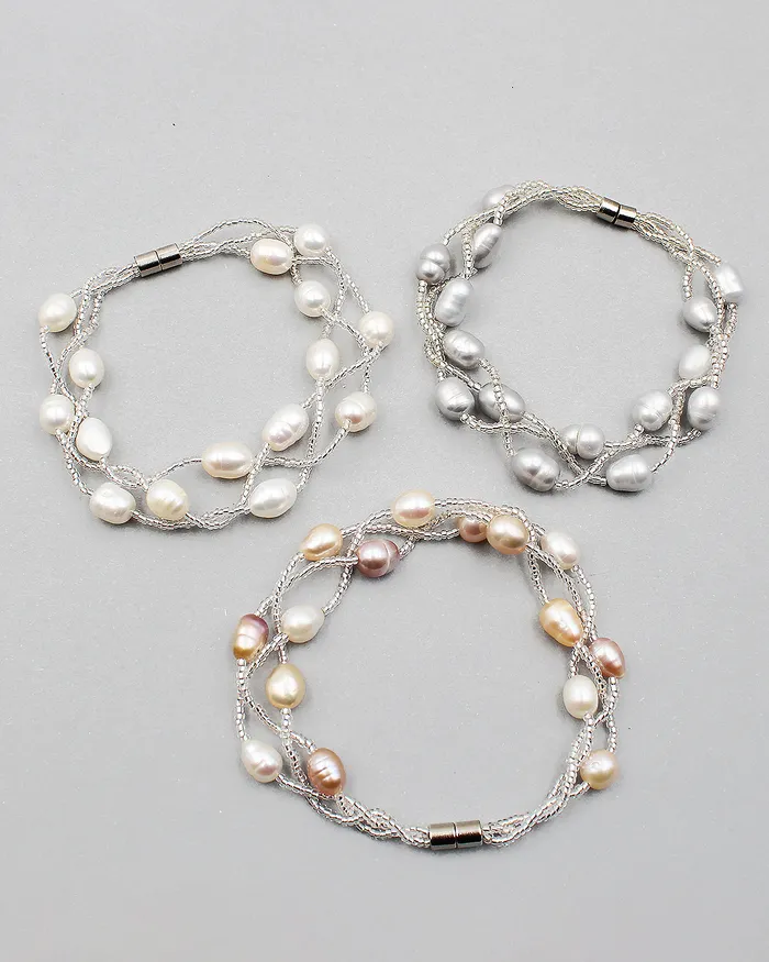 012720230440 Bracelets Triple Braided Elongated Pearl Bracelet
