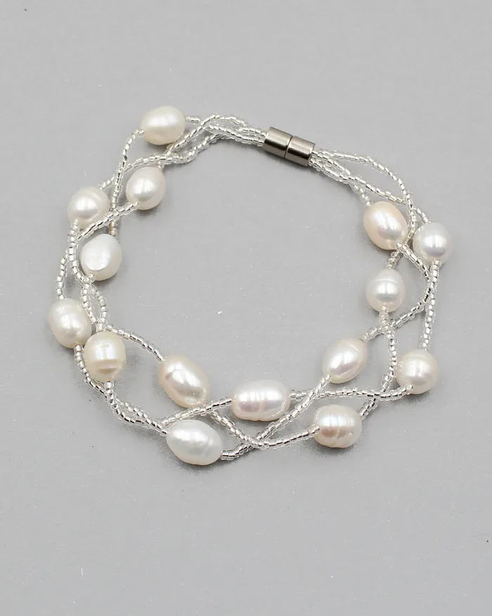 012720230440 Bracelets Triple Braided Elongated Pearl Bracelet 012720230440 Bracelets Triple Braided Elongated Pearl Bracelet