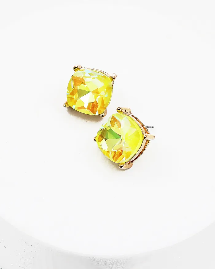 06012023 Neon Yellow Square Stone Stud Earrings Earrings