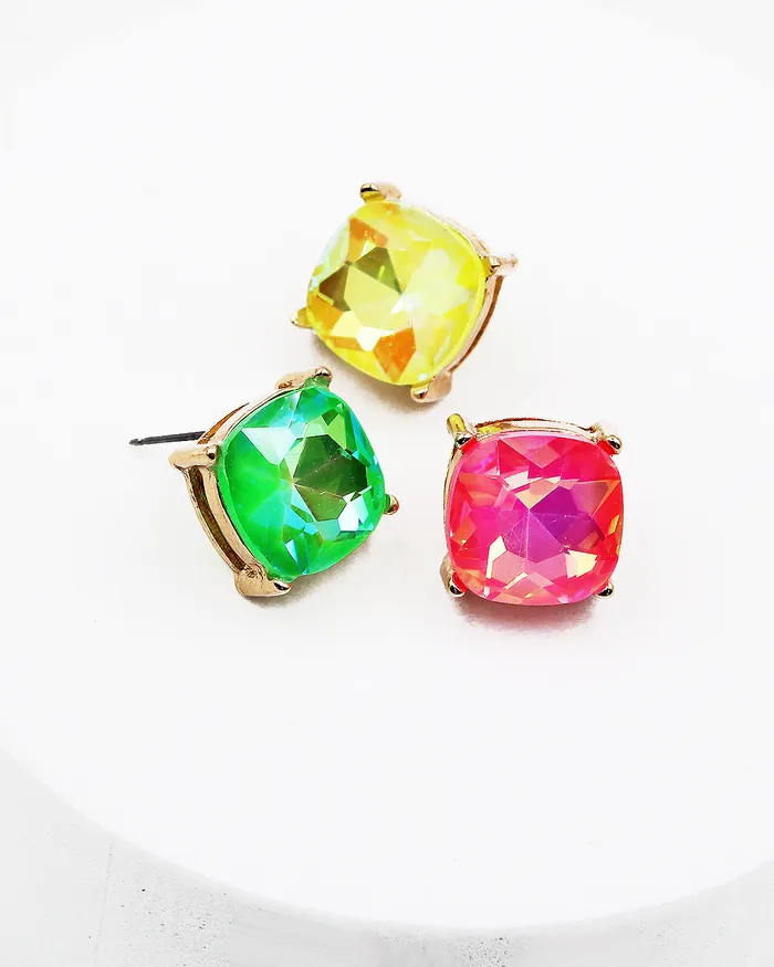 06012023 Neon Yellow Square Stone Stud Earrings Earrings 06012023 Neon Yellow Square Stone Stud Earrings Earrings