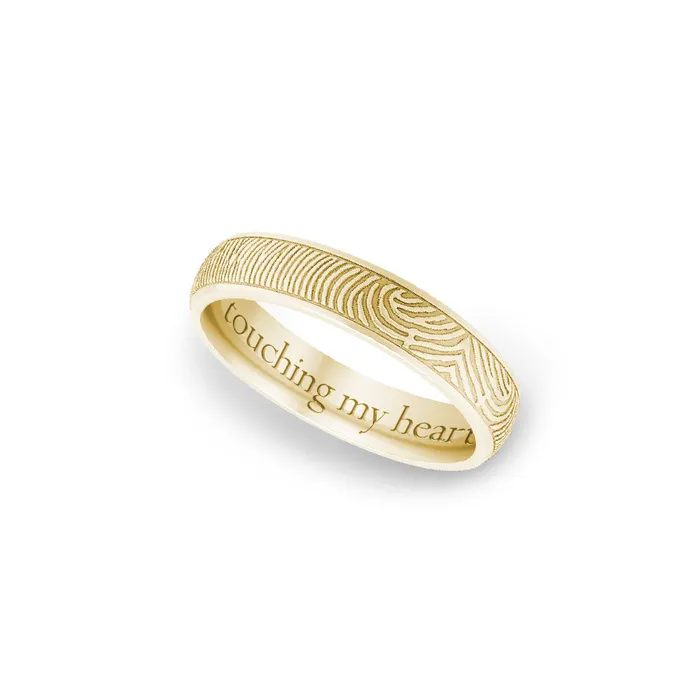 14k Yellow Gold 4mm Half Round Fingerprint Ring Legacy Touch Rings