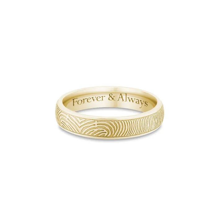 14k Yellow Gold 4mm Half Round Fingerprint Ring Legacy Touch Rings