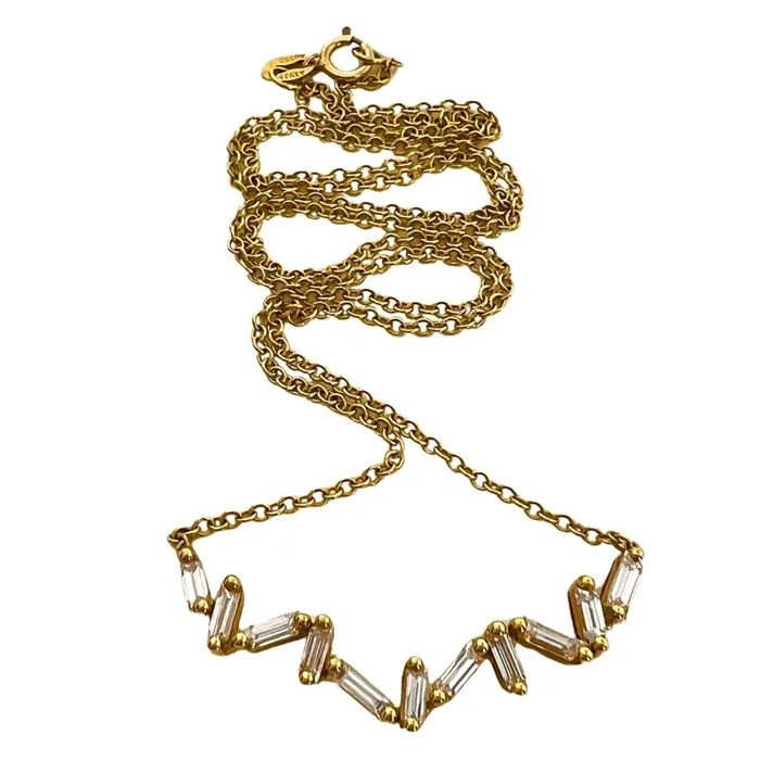 18K Gold Necklace with 11 Baquette Diamonds Jewelry Necklaces