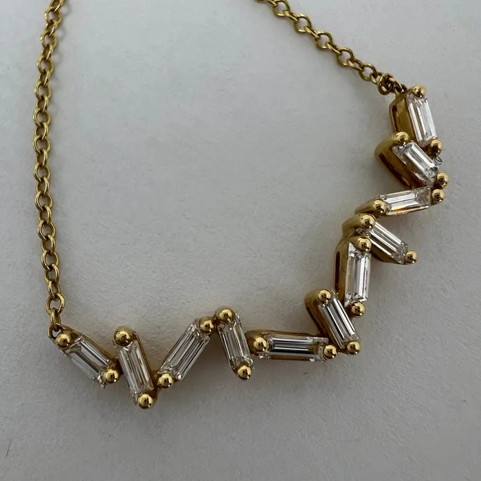 18K Gold Necklace with 11 Baquette Diamonds Jewelry Necklaces