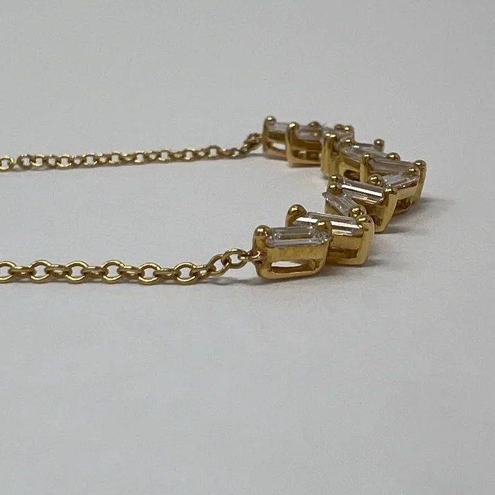 18K Gold Necklace with 11 Baquette Diamonds Jewelry Necklaces