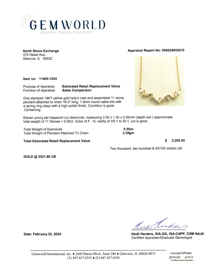18K Gold Necklace with 11 Baquette Diamonds Jewelry Necklaces