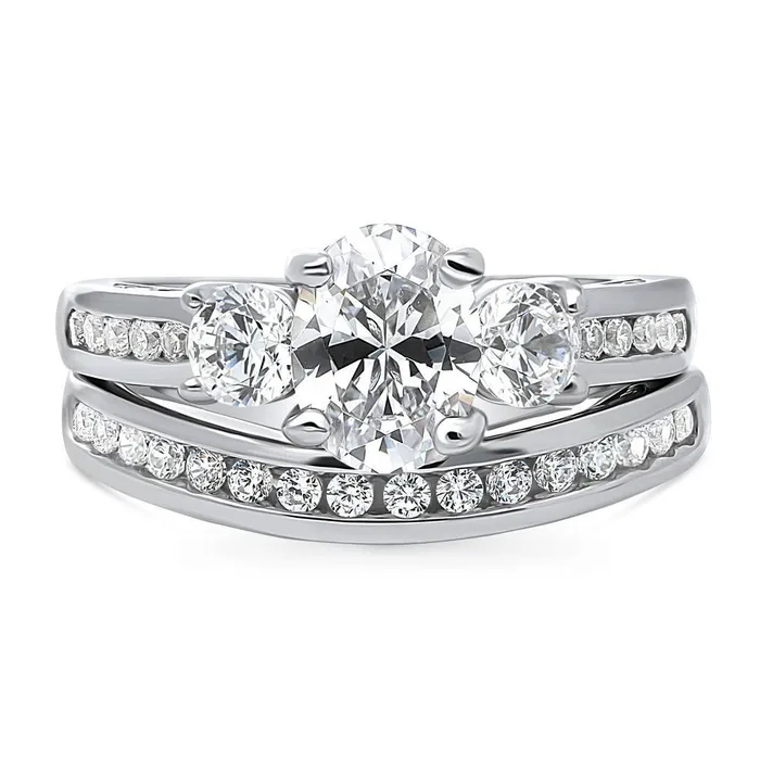 3Stone 12ct Oval CZ Ring Set in Sterling Silver BERRICLE Rings
