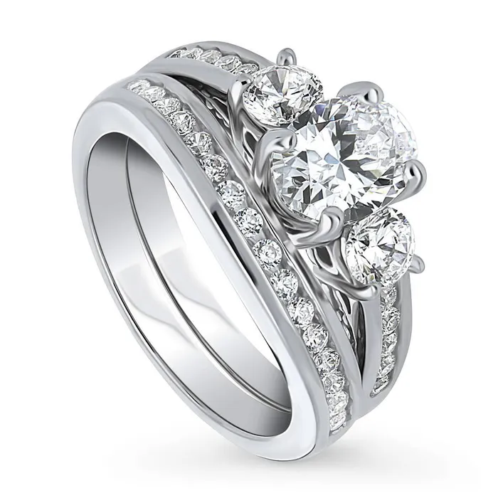3Stone 12ct Oval CZ Ring Set in Sterling Silver BERRICLE Rings