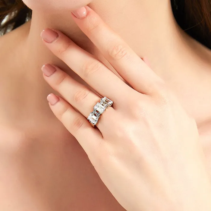 3Stone Art Deco Emerald Cut CZ Ring in Sterling Silver 3ct BERRICLE Rings