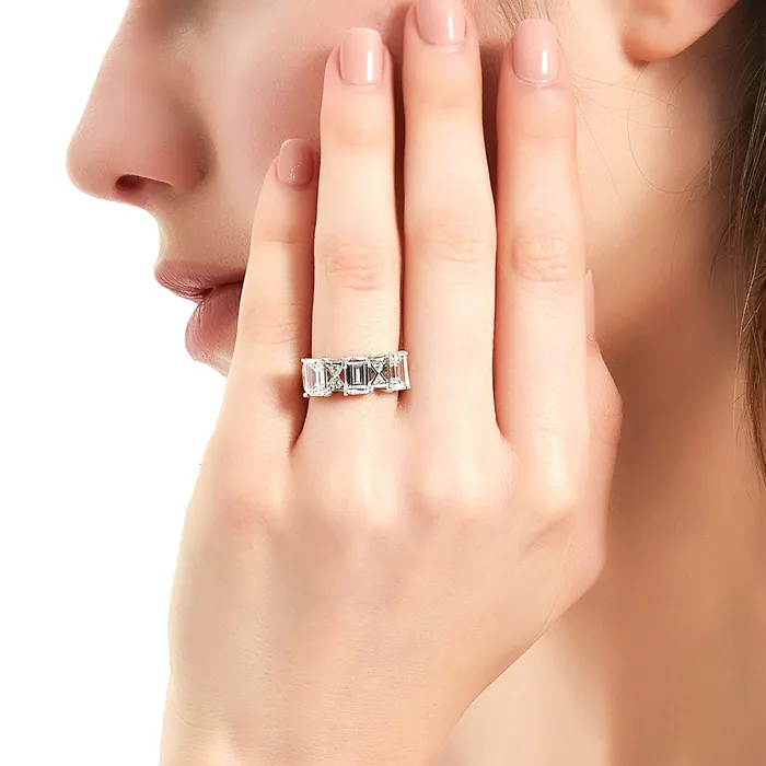 3Stone Art Deco Emerald Cut CZ Ring in Sterling Silver 3ct BERRICLE Rings
