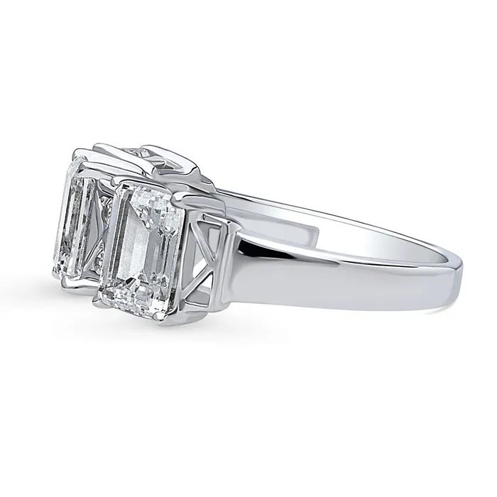 3Stone Art Deco Emerald Cut CZ Ring in Sterling Silver 3ct BERRICLE Rings