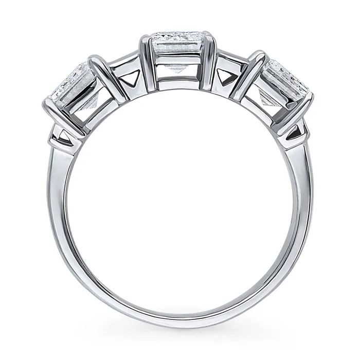 3Stone Art Deco Emerald Cut CZ Ring in Sterling Silver 3ct BERRICLE Rings
