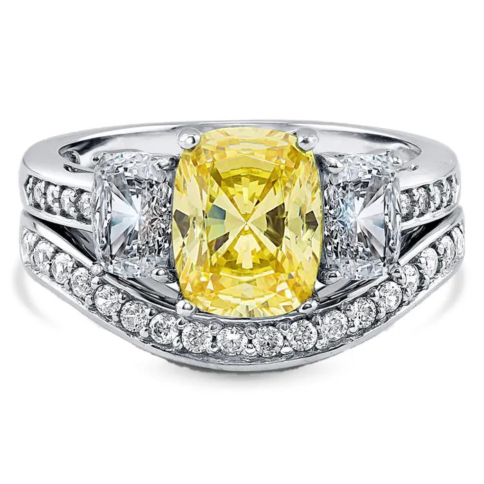 3Stone Canary Yellow Cushion CZ Ring Set in Sterling Silver BERRICLE Rings 3Stone Canary Yellow Cushion CZ Ring Set in Sterling Silver BERRICLE Rings