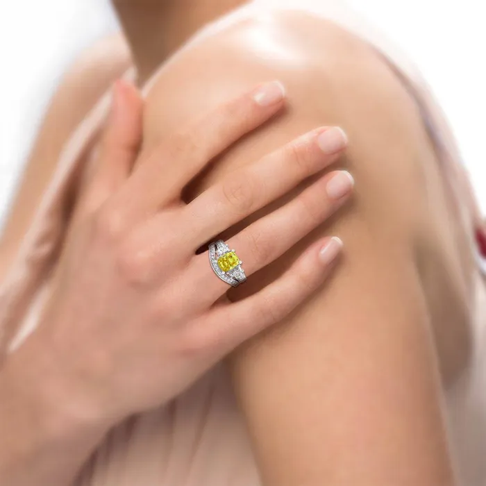 3Stone Canary Yellow Cushion CZ Ring Set in Sterling Silver BERRICLE Rings