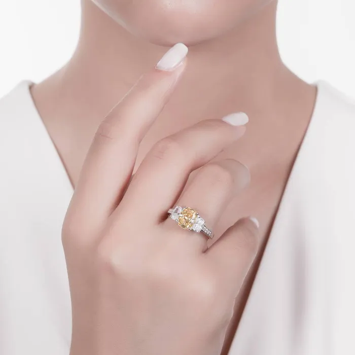 3Stone Canary Yellow Cushion CZ Ring Set in Sterling Silver BERRICLE Rings