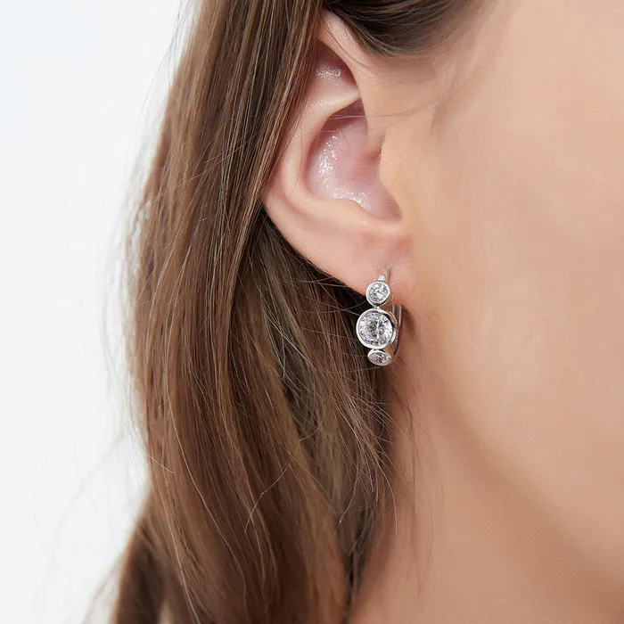 3Stone CZ Medium Hoop Earrings in Sterling Silver 16ct 072 BERRICLE Earrings