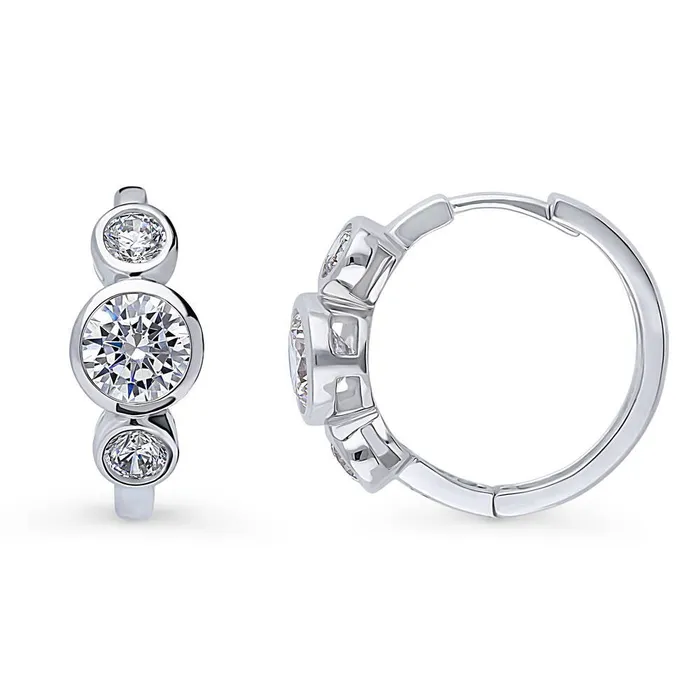 3Stone CZ Medium Hoop Earrings in Sterling Silver 16ct 072 BERRICLE Earrings