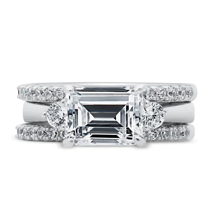 3Stone EastWest Emerald Cut CZ Ring Set in Sterling Silver BERRICLE Rings
