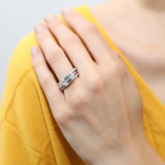 3Stone EastWest Emerald Cut CZ Ring Set in Sterling Silver BERRICLE Rings