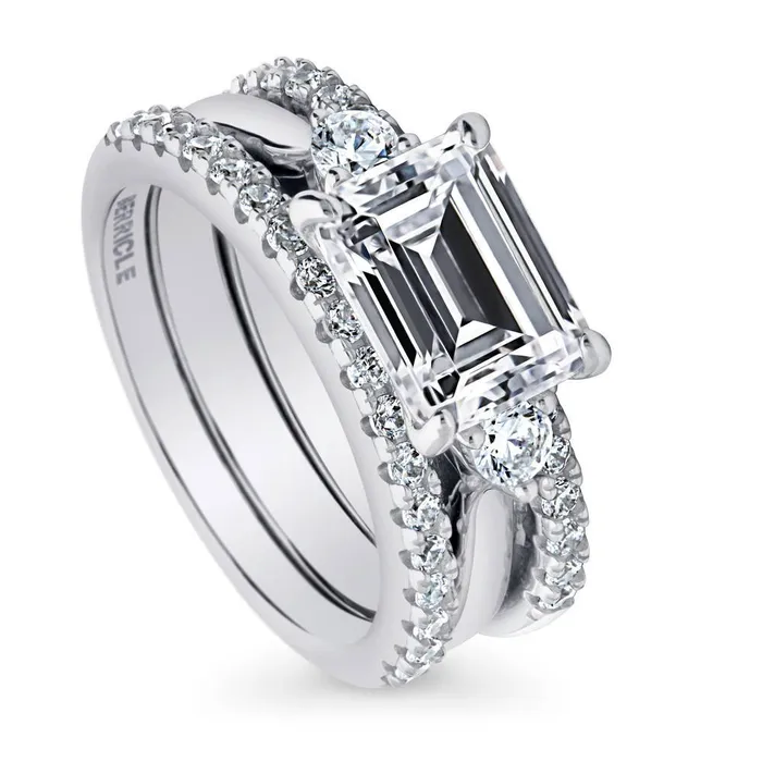 3Stone EastWest Emerald Cut CZ Ring Set in Sterling Silver BERRICLE Rings