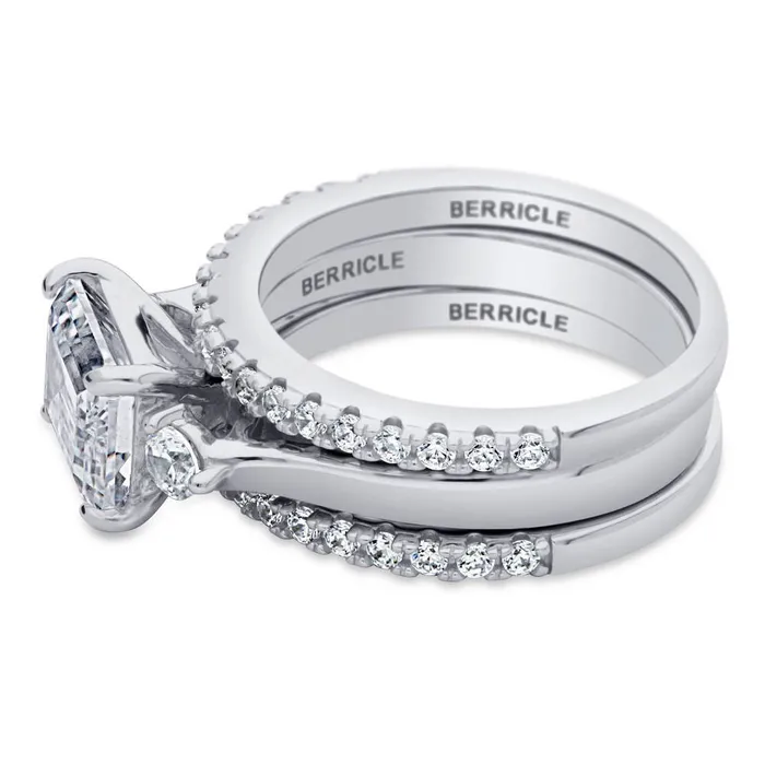 3Stone EastWest Emerald Cut CZ Ring Set in Sterling Silver BERRICLE Rings