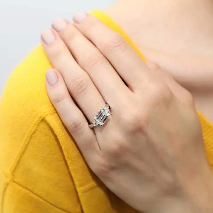 3Stone EastWest Emerald Cut CZ Ring Set in Sterling Silver BERRICLE Rings
