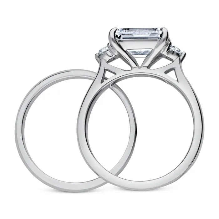 3Stone EastWest Emerald Cut CZ Ring Set in Sterling Silver BERRICLE Rings