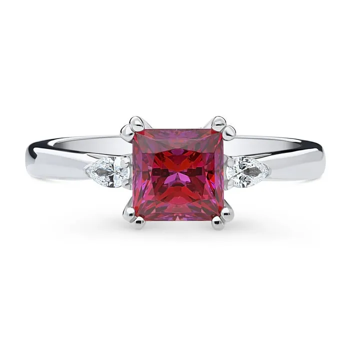 3Stone Red Princess CZ Ring in Sterling Silver 12ct BERRICLE Rings