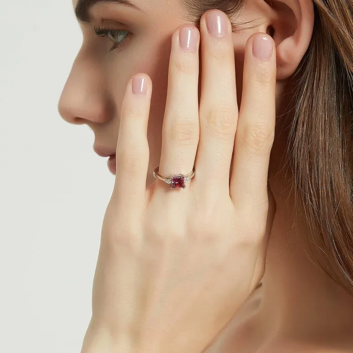 3Stone Red Princess CZ Ring in Sterling Silver 12ct BERRICLE Rings